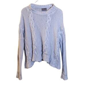 Wooden Ships BOHO Blue Open Cable Knit Sweater Wool Blend Size Extra Small